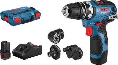 Bosch GSR 12V-35 FC PRO Akku-Bohrschrauber mit 4 Aufsätzen und 2x3.0 Ah Akkus in L-Boxx (06019H3000)